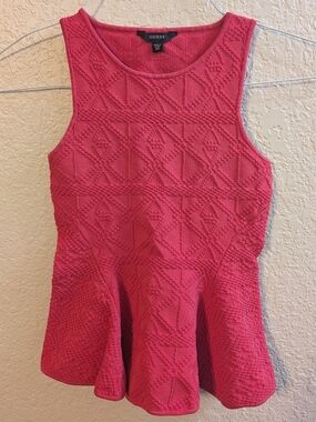 GUESS Red Textured Peplum Blouse w/ Back Cutout, Party Tank Top, Size XXS